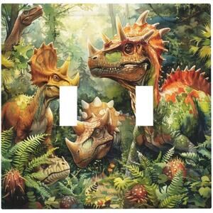 Dinosaur Forest Light Switch Cover – 2 Gang Double Toggle Wall Plate 5"x4.9"